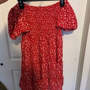 Red Flower Off The Should Dress